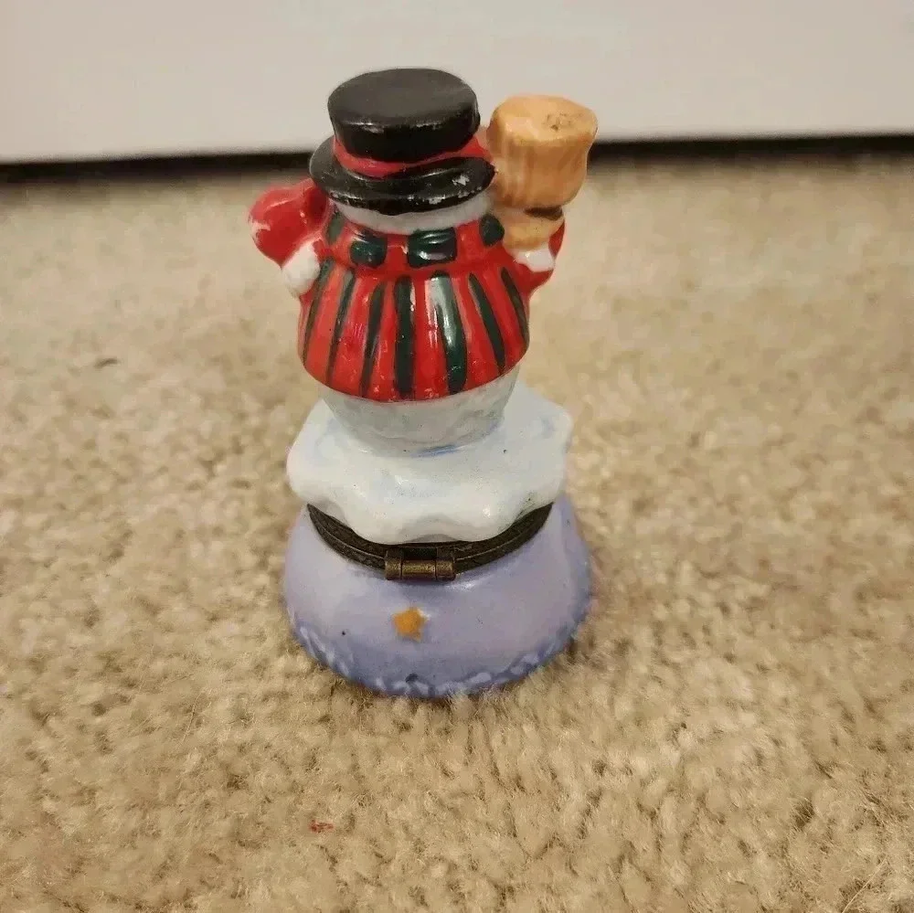 Snowman Tricket Box Holiday Porcelain Hinged 3.5